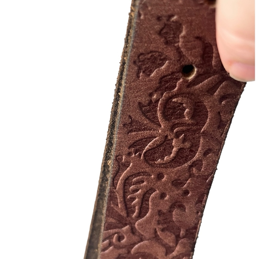 Vintage American Eagle Brown Leather Belt Floral Stamped Size Medium M - Picture 5 of 8